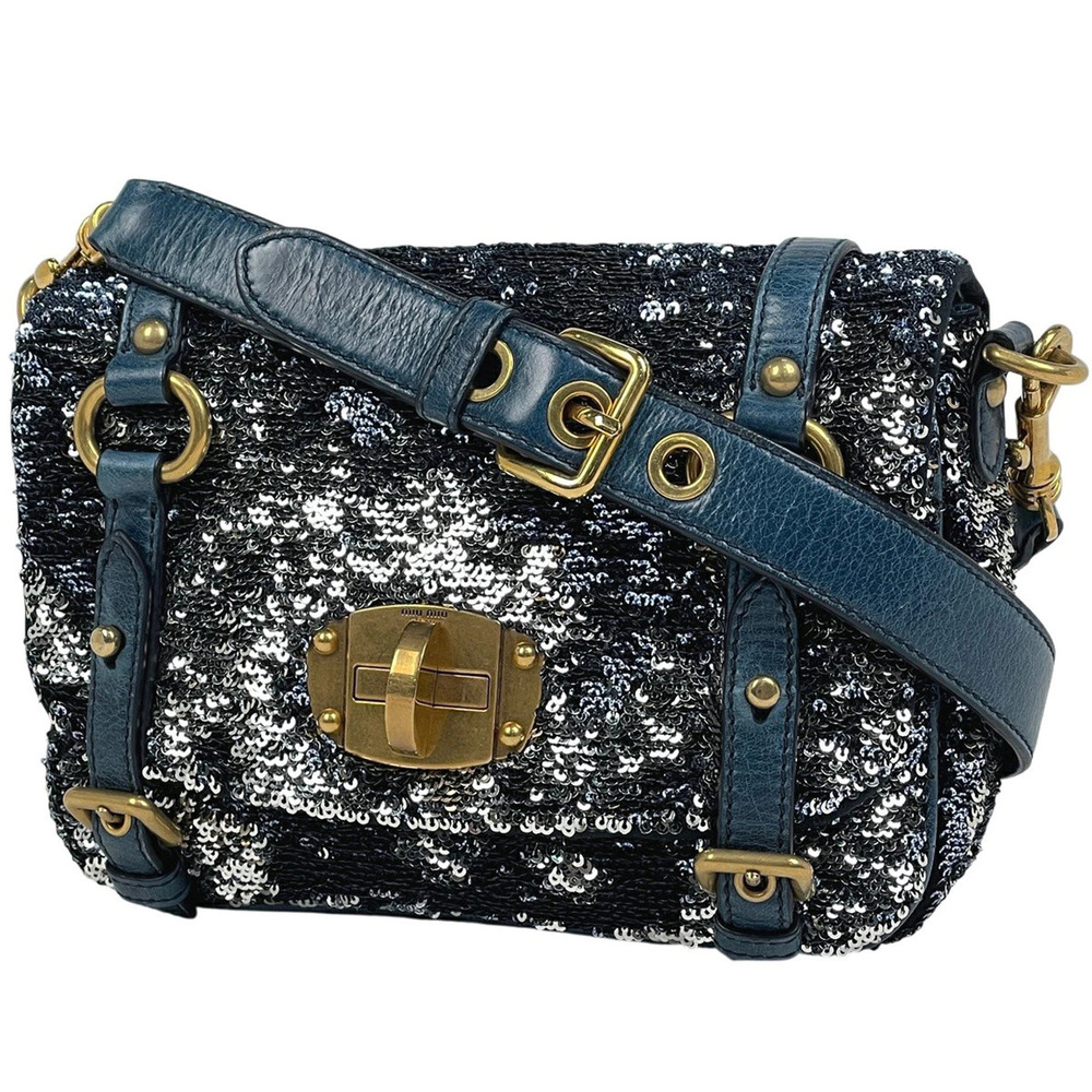 Miu Miu Crossbody Bag Clutch Sequined Black Silver Blue